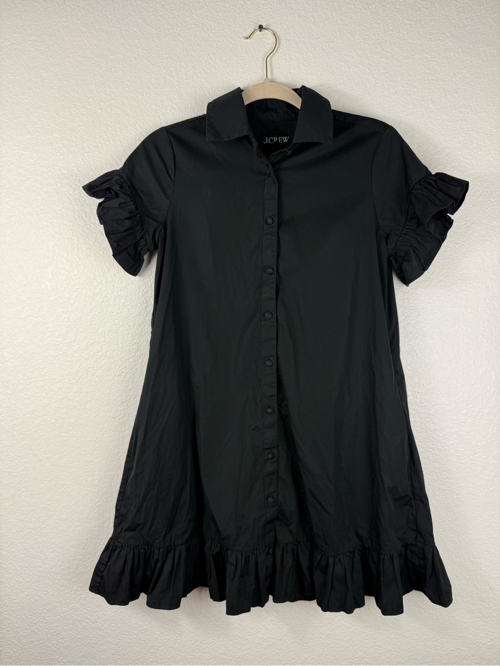J. Crew Black Ruffle-hem shirt-dress in cotton poplin size XXS